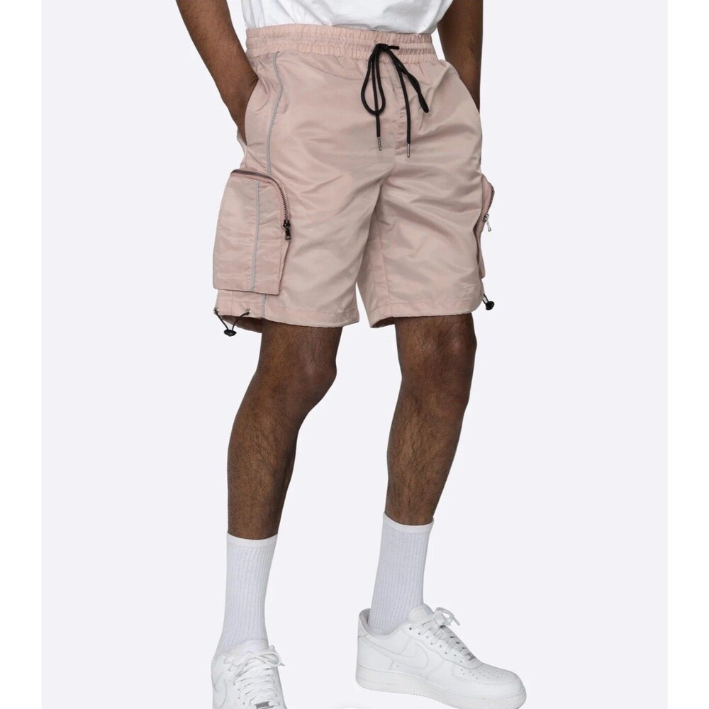 NWT EPTM Utility Cargo Shorts XL 36 Pink Nylon Drawstring Reflective Trim